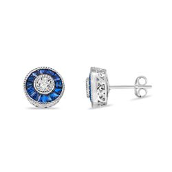 Sapphire-blue Baguette CZ Round Sterling Stud Earrings Sapphire-blue Baguette CZ Round Sterling Stud Earrings
